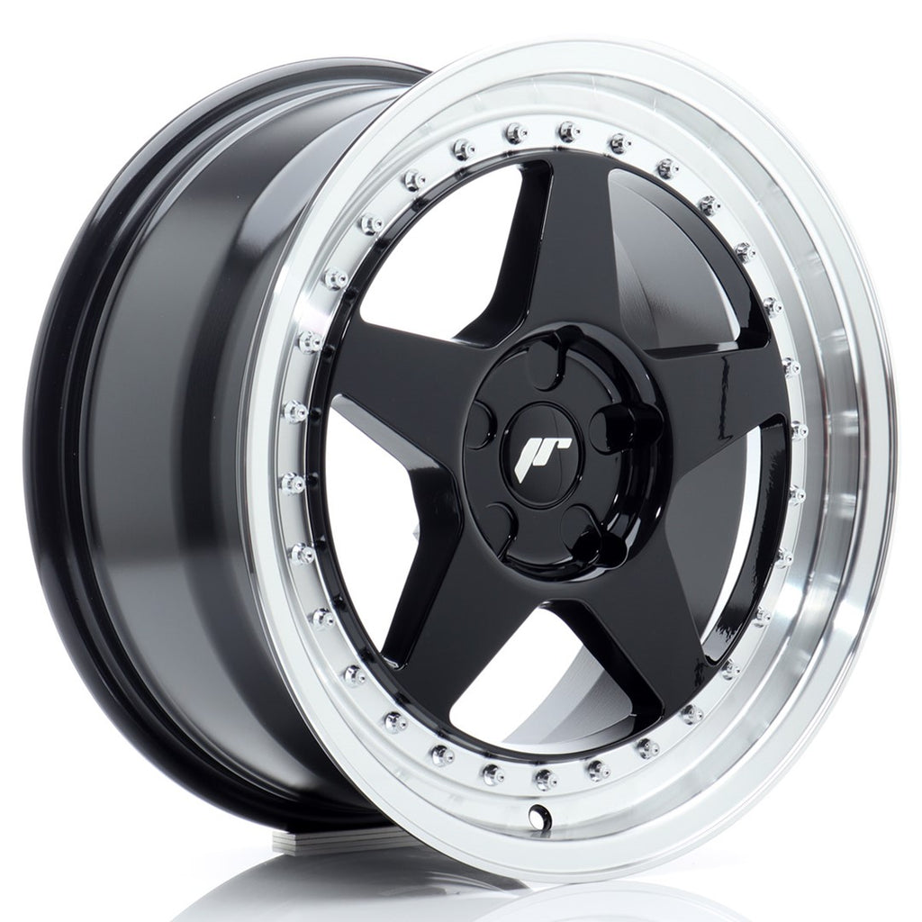 Cerchio in Lega JAPAN RACING JR6 17x8 ET20-35 5H con foratura su misura Gloss Black w/ Machined Lip