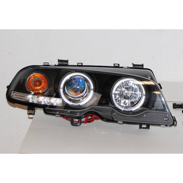 Fari Anteriori Angel Eyes BMW Serie 3 E46 '99-02 2P. Elect. Black Mod.II