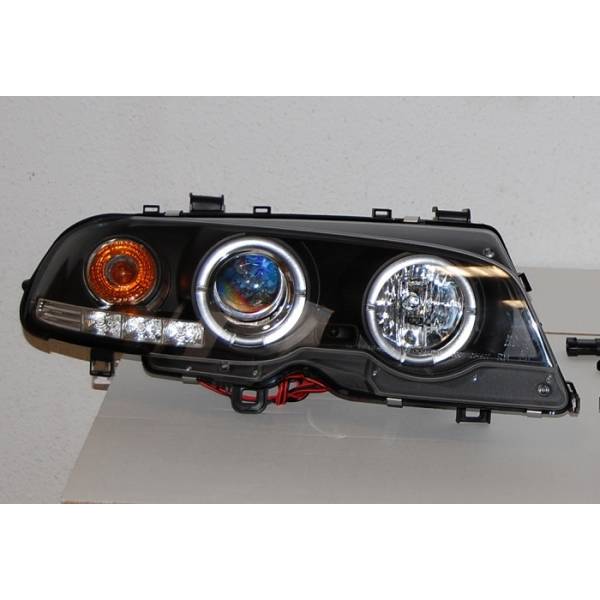 Fari Anteriori Angel Eyes BMW Serie 3 E46 '99-02 2P. Elect. Black Mod.II