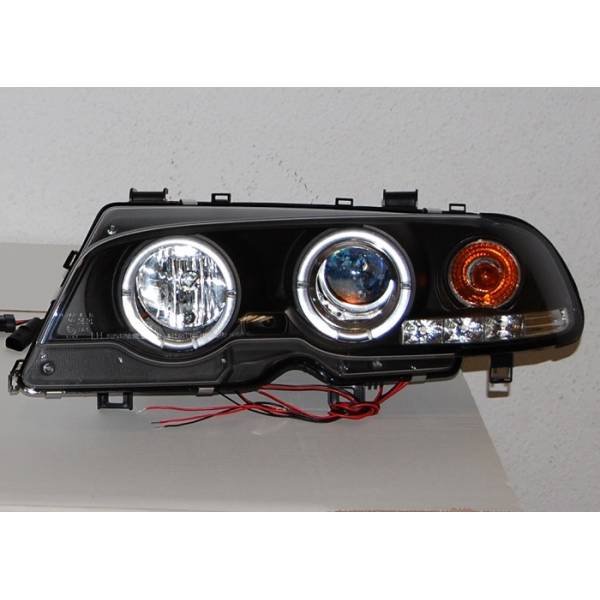 Fari Anteriori Angel Eyes BMW Serie 3 E46 '99-02 2P. Elect. Black Mod.II