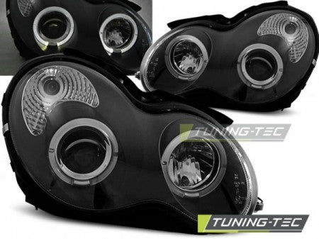 Fari Anteriori ANGEL EYES Neri per MERCEDES Classe C W203 07.00-03.04