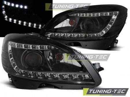 Fari Anteriori DAYLIGHT Neri per MERCEDES Classe C W204 07-10