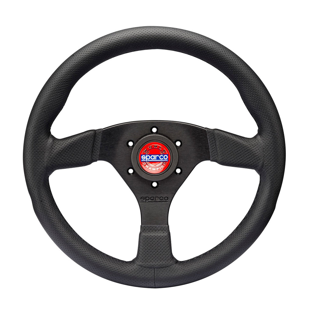 Sparco Champion 330 mm Volante 39 mm, Piatto in Pelle nera e Raggi neri