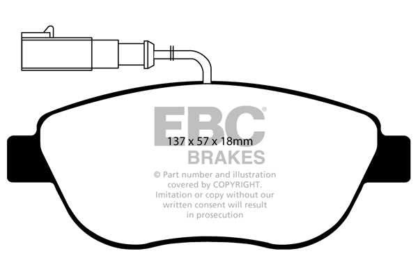 Pastiglie Freni EBC Ultimax Anteriore ABARTH 500 1.4 Turbo Cv 135 dal 2011 al 2021 Pinza Bosch Diametro disco 284mm