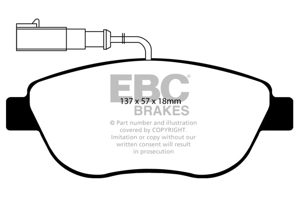Pastiglie Freni Sportive EBC Gialle Anteriore FIAT Bravo 1.4 Turbo Cv 120 dal 2007 al 2010 Pinza Bosch Diametro disco 284mm