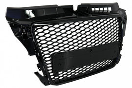 Griglia Anteriore Audi A3 8P Facelift (2007-2012) RS Design Honeycomb Nero Lucido Grille con PDC Fori sensori di parcheggio Covers