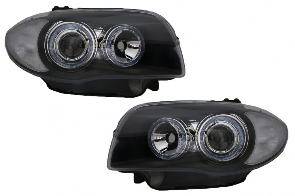 Fari Anteriori BMW Seria 1 E81 E82 E87 E88 (2004-2011) Angel Eyes 2 Halo Rims Nero