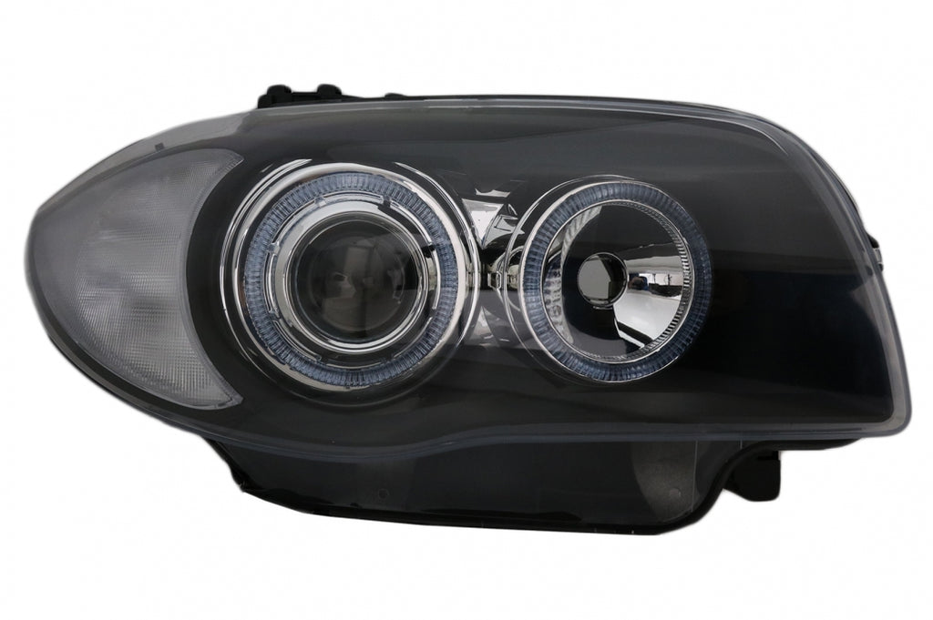 Fari Anteriori BMW Seria 1 E81 E82 E87 E88 (2004-2011) Angel Eyes 2 Halo Rims Nero