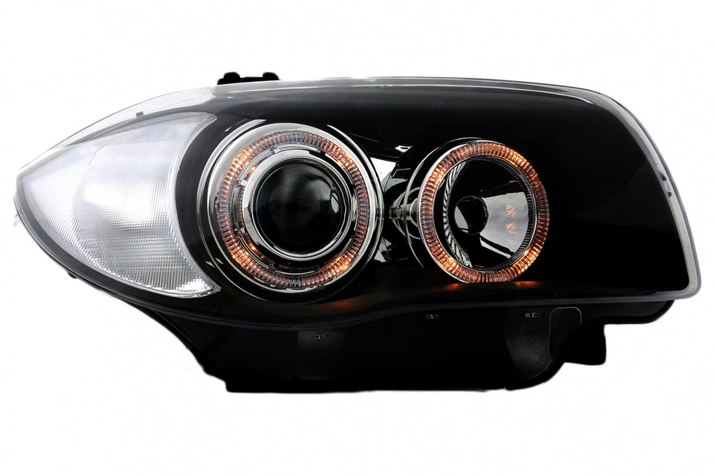 Fari Anteriori BMW Seria 1 E81 E82 E87 E88 (2004-2011) Angel Eyes 2 Halo Rims Nero