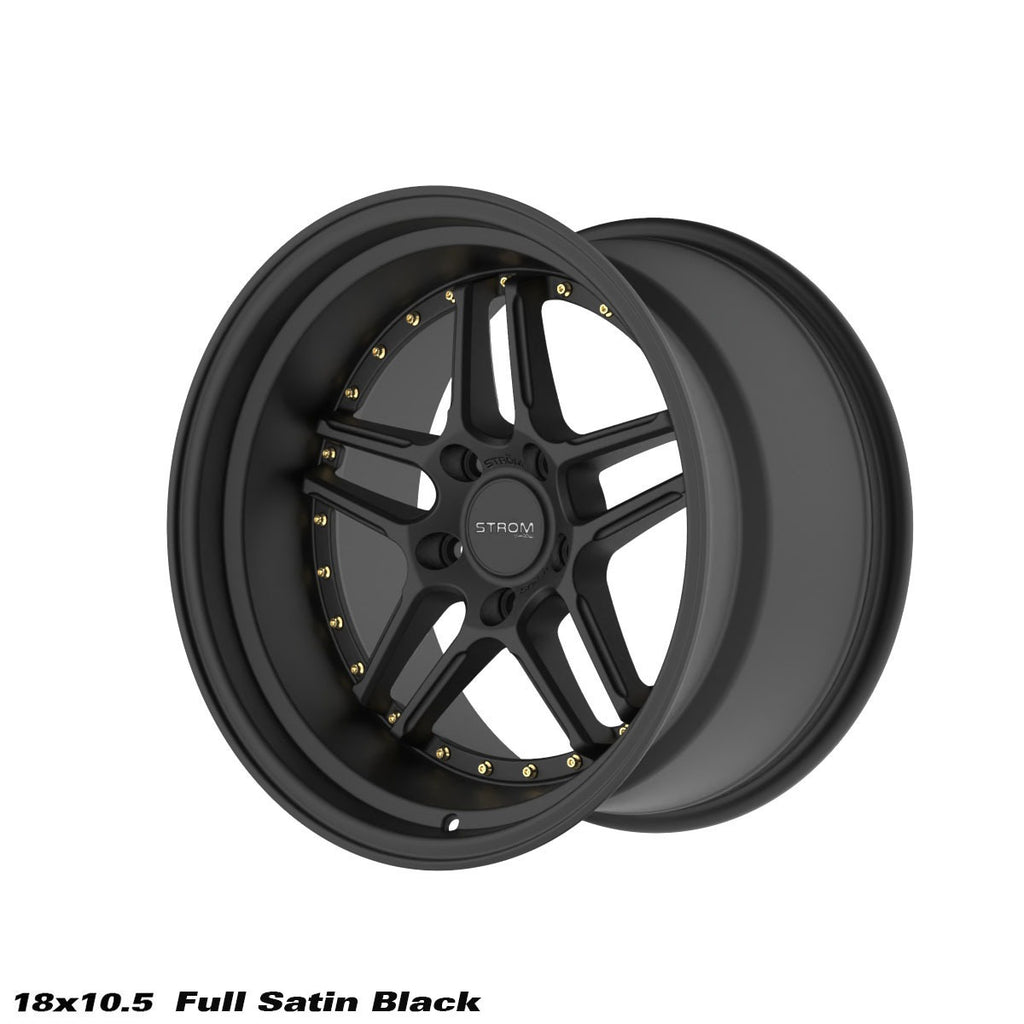 Cerchio in lega Ström DS-05 18x10.5 5x114.3 ET10 Full Satin Black Gold Rivets