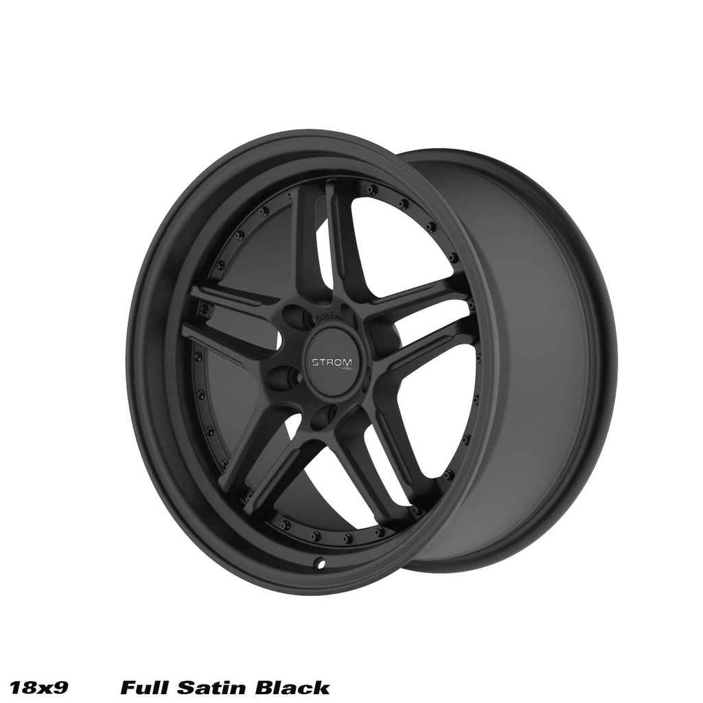 Cerchio in lega Ström DS-05 18x9 5x120 ET30 Full Satin Black Black Rivets