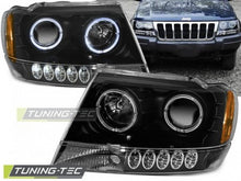 Carica l&#39;immagine nel visualizzatore di Gallery, Fari Anteriori CHRYSLER JEEP GRAND CHEROKEE 99-05.05 ANGEL EYES BLACK