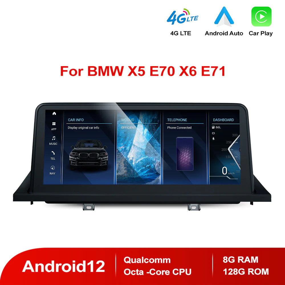 Monitor Shermo Carplay 10.25" Android 12.0 8G+128G Qualcomm Octa-core MultiMedia BMW X5 E70 X6 E71 2007-2014 Car Radio Bluetooth Smart Navigation Video Player