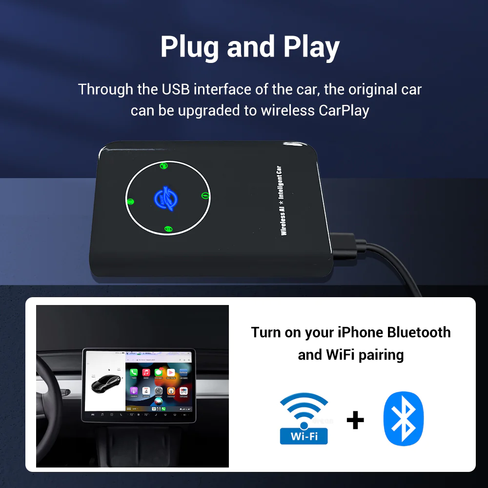 CarPlay Mini Ai Box iPhone IOS Fast Pairing Wireless CarPlay Adapter Box Plug and Play USB Bluetooth-compatible Tesla Model 3 X Y S