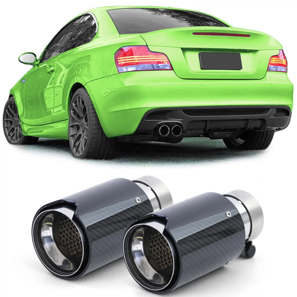 2x 90mm carbonio scarico terminale di scarico con ammortizzatore per Serie 1 BMW E81 E82 E87 E88 2004-13