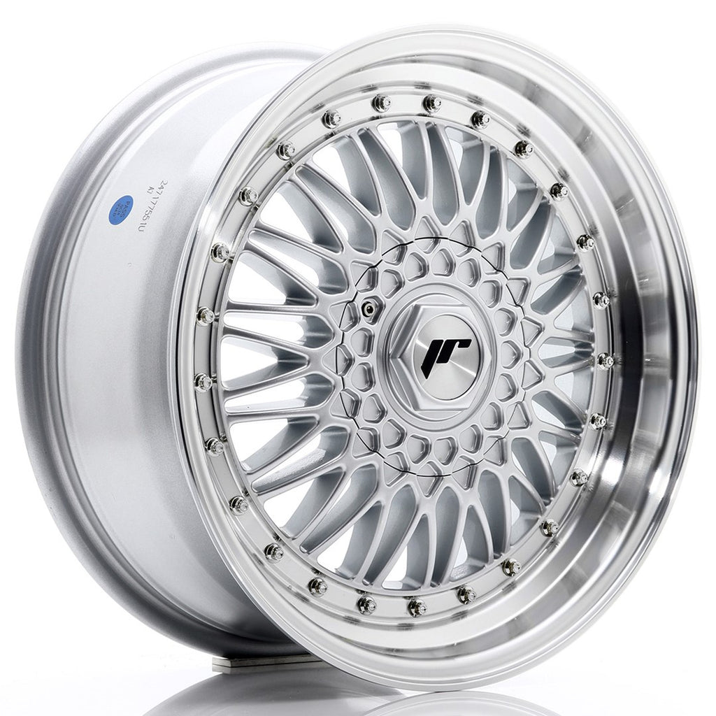 Cerchio in Lega JAPAN RACING JR9 17x7.5 ET20-35 con foratura su misura Silver w/Machined Lip+Silver Rivets