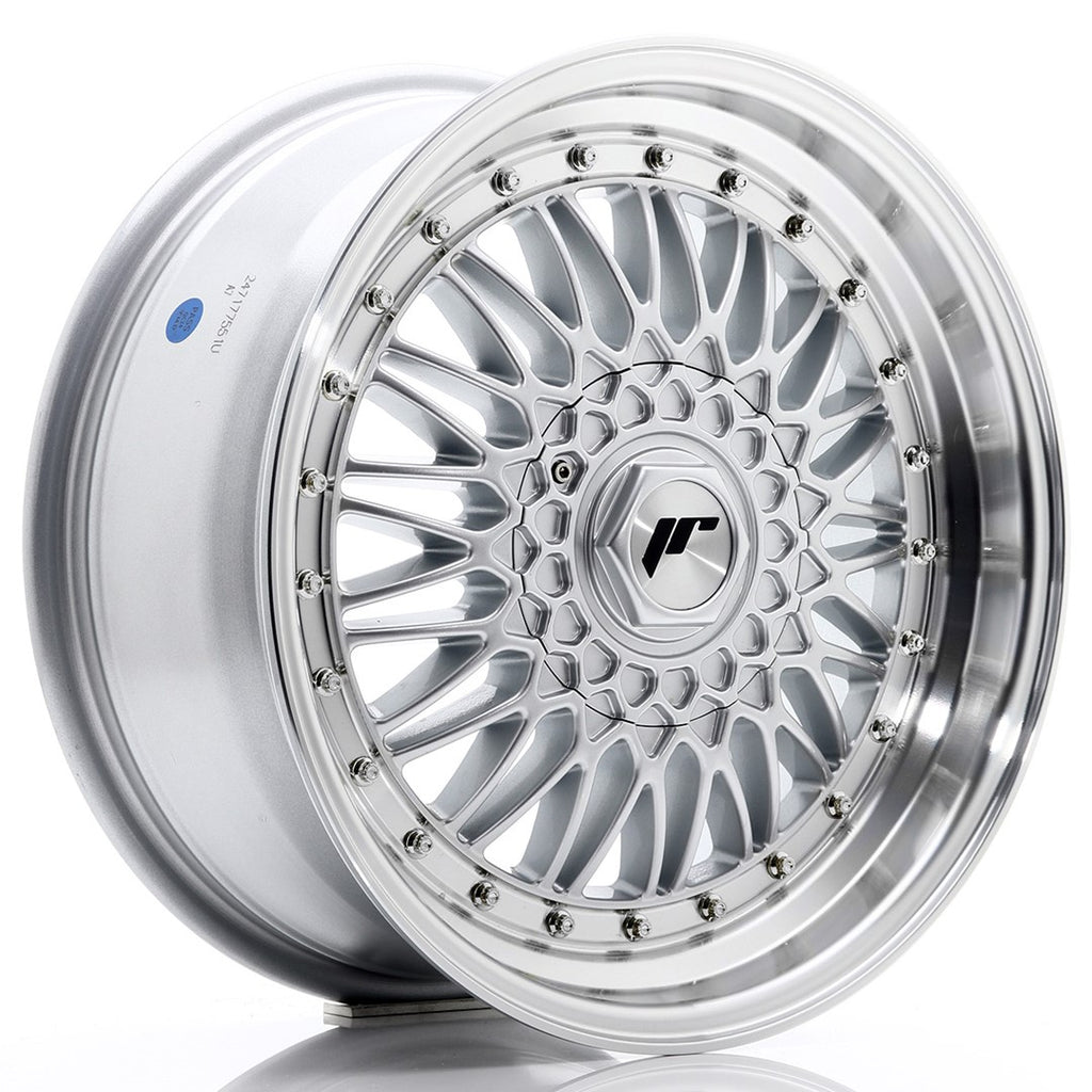 Cerchio in Lega JAPAN RACING JR9 17x7,5 ET20-35 con foratura su misura Silver w/ Machined Lip+Silver Rivets