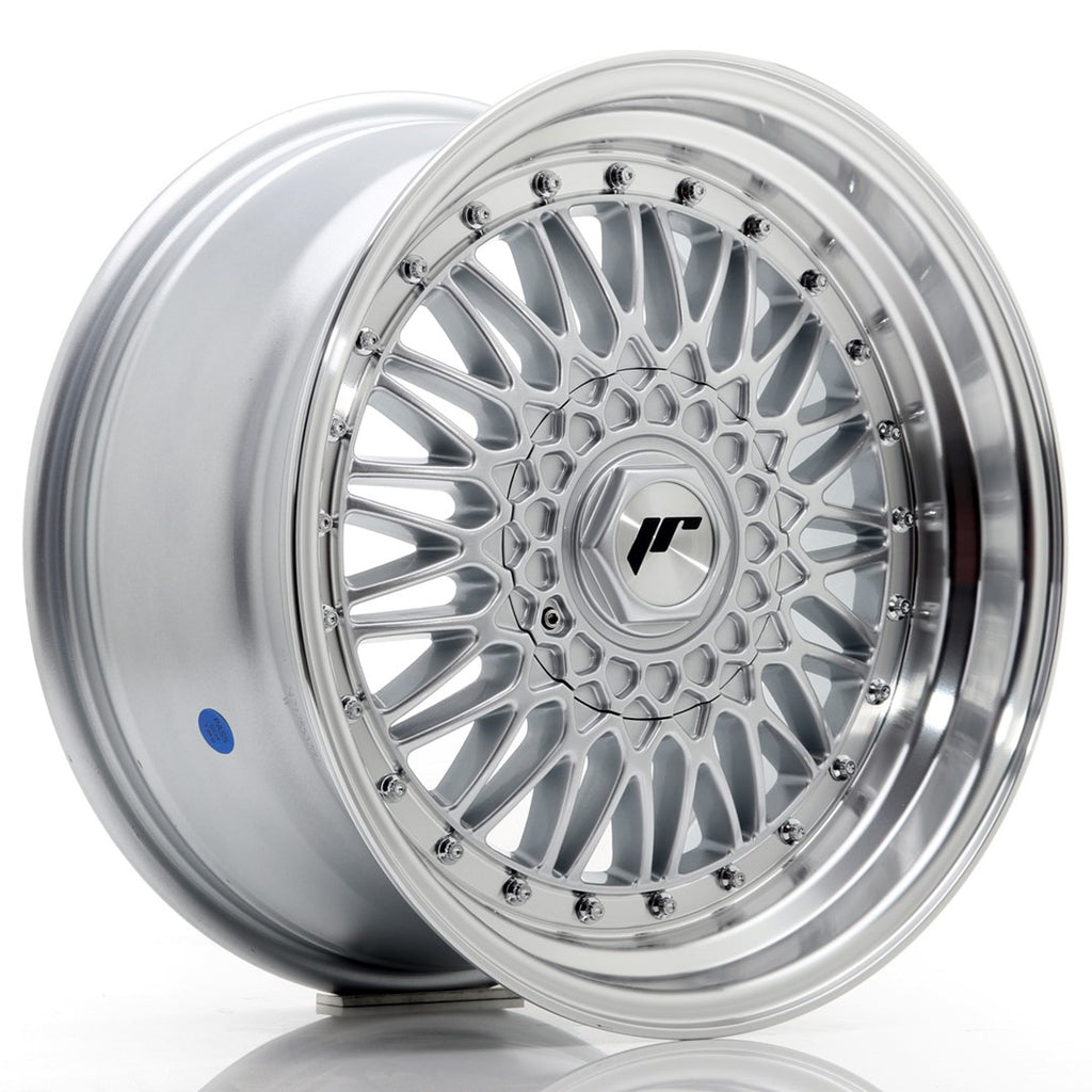 Cerchio in Lega JAPAN RACING JR9 17x8,5 ET20-35 con foratura su misura Silver w/ Machined Lip+Silver Rivets