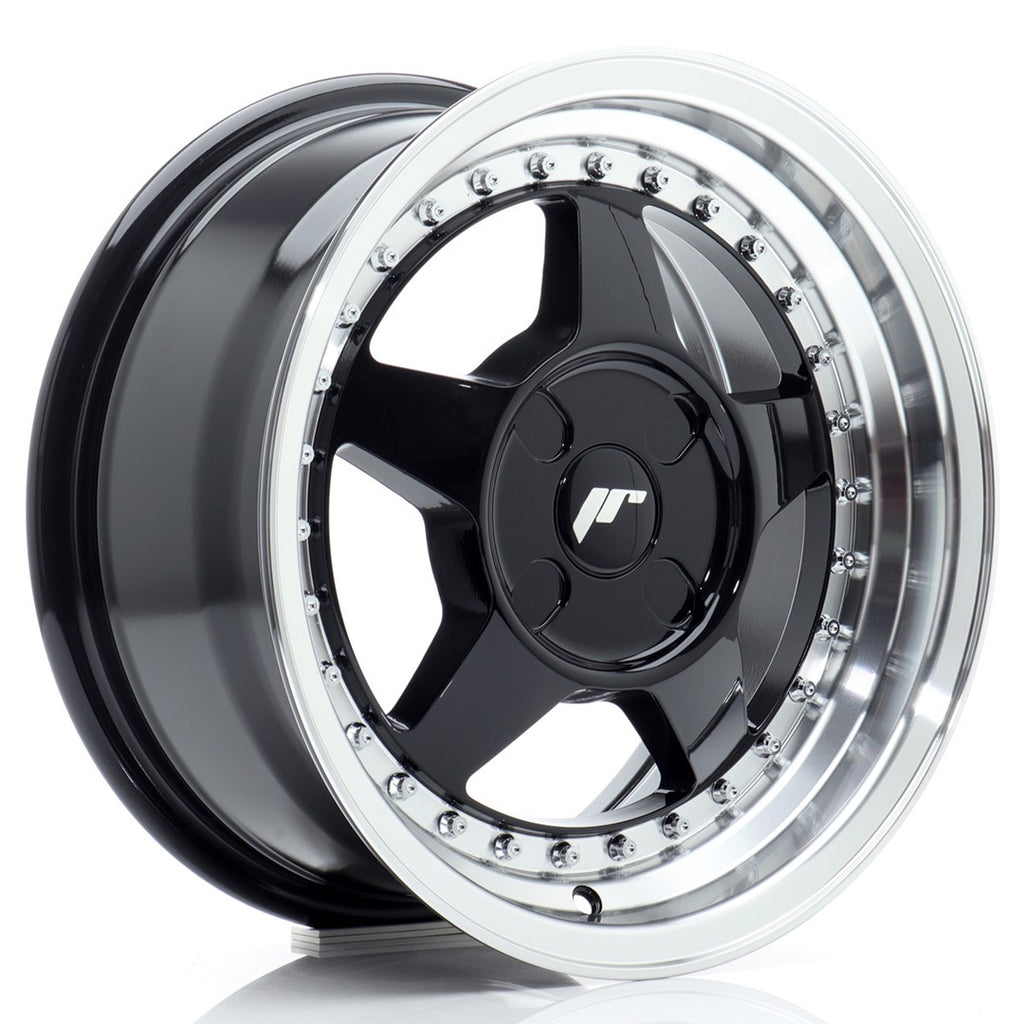 Cerchio in Lega JAPAN RACING JR6 15x7 ET20-35 4H con foratura su misura Gloss Black w/Machined Lip