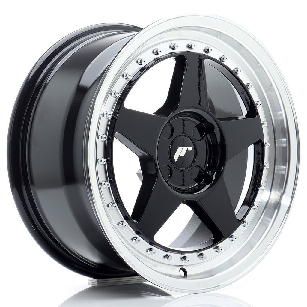 Cerchio in Lega JAPAN RACING JR6 17x8 ET20-35 4H con foratura su misura Gloss Black w/Machined Lip