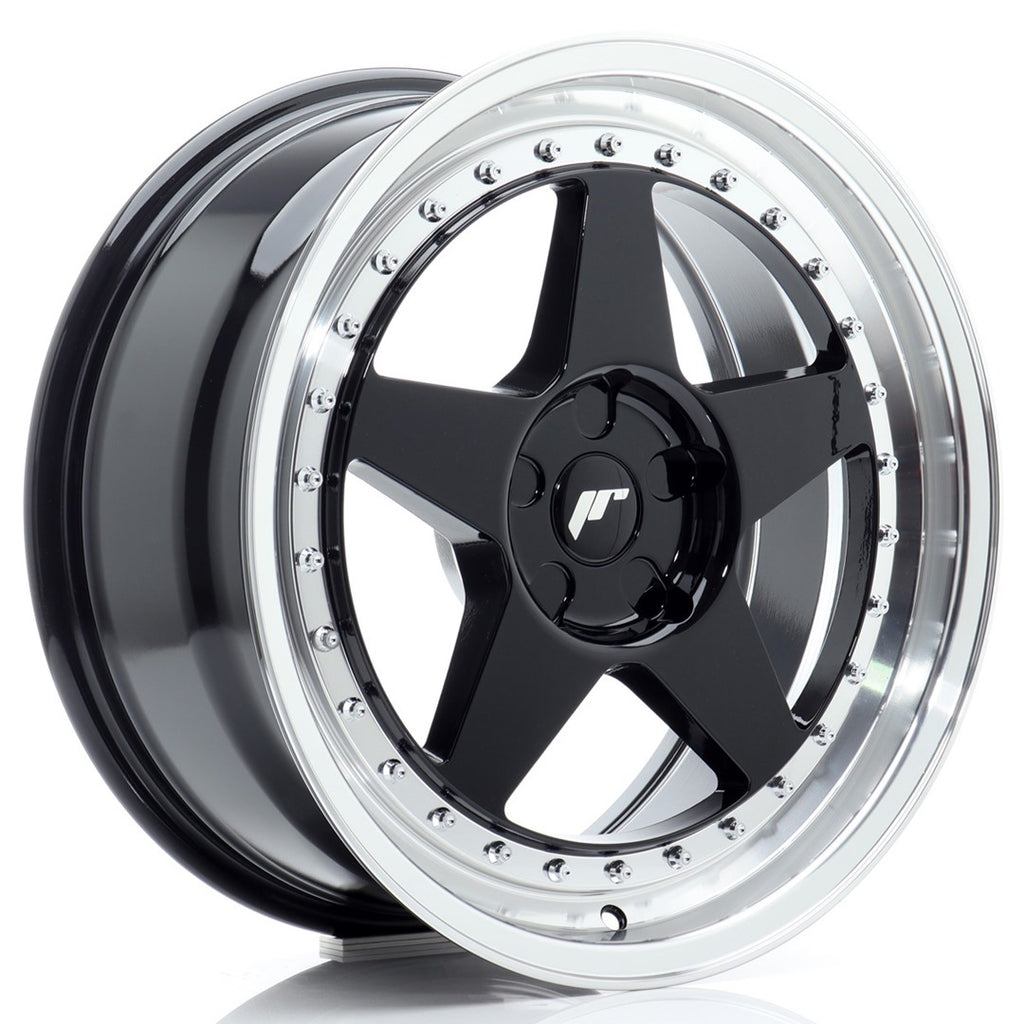 Cerchio in Lega JAPAN RACING JR6 18x8 ET20-35 5H con foratura su misura Gloss Black w/Machined Lip