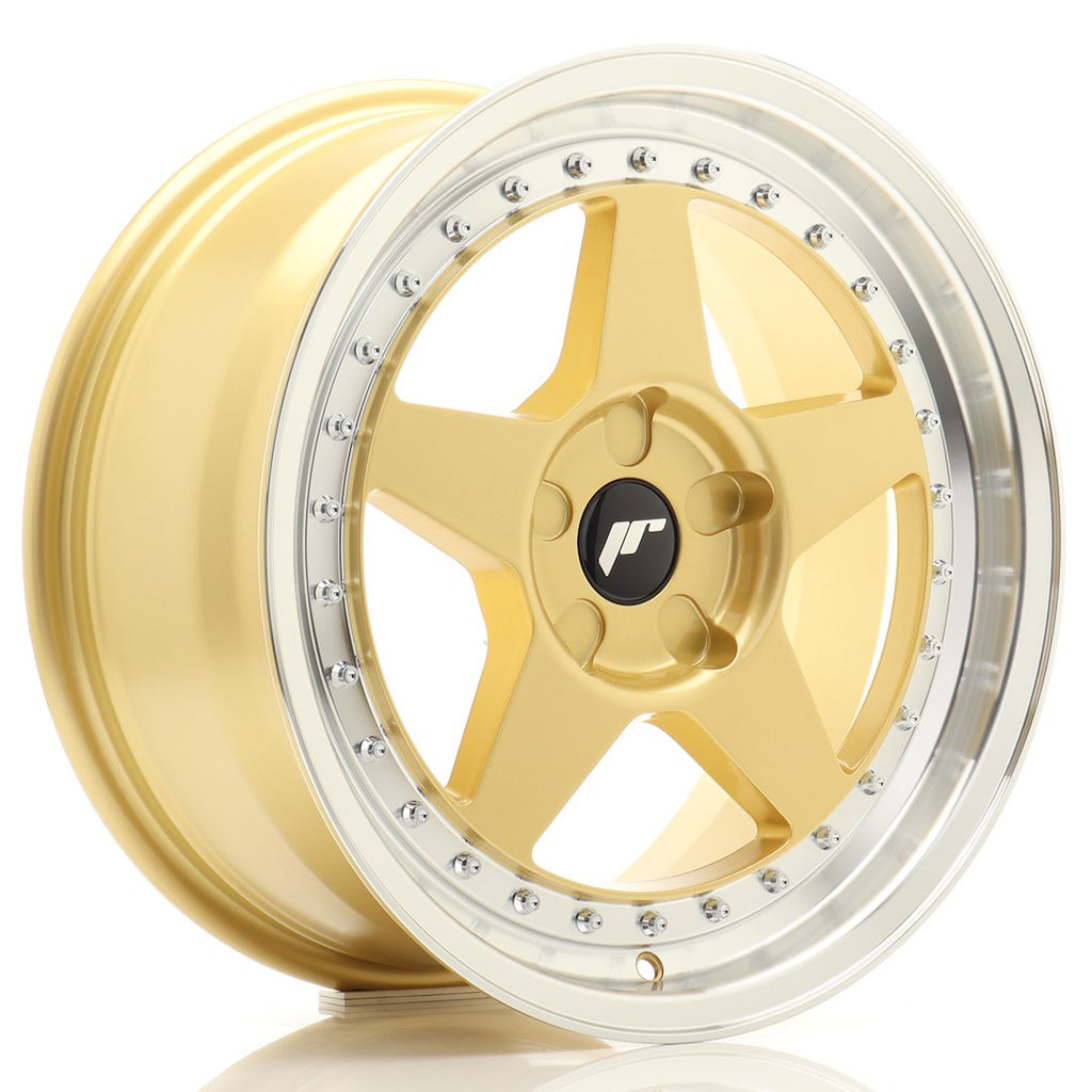 Cerchio in Lega JAPAN RACING JR6 17x8 ET20-35 5H con foratura su misura Gold w/ Machined Lip