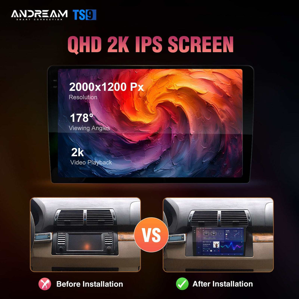 Andream Autoradio Android 14 BMW E39 E53, Wireless Carplay, Audio DTS