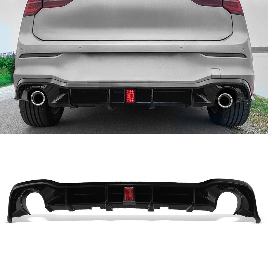 Diffusore Posteriore Nero Lucido con Luce LED VW Golf GTI GTD GTE MK8 2020+