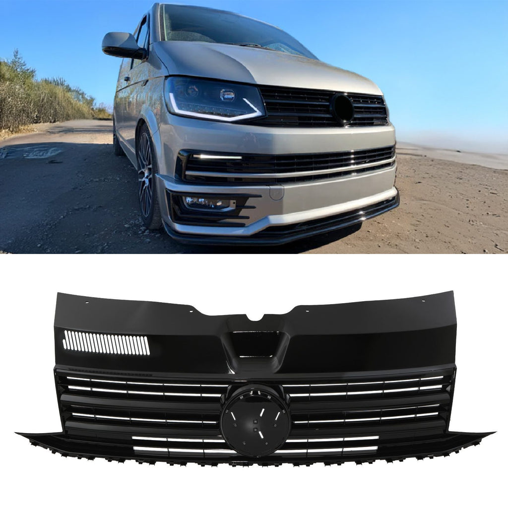 Griglia Paraurti Anteriore Nera Lucida con Supporto Stemma VW Transporter T6 Furgone 16-19 - foto 2