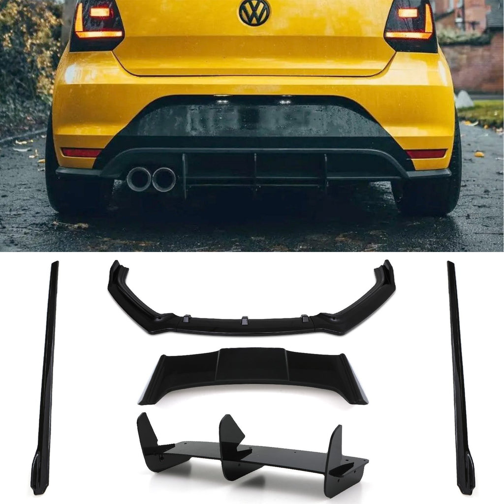 Kit Aero Completo con Alettone Maggiorato Nero Lucido VW Polo MK5 6C GTI 14-18
