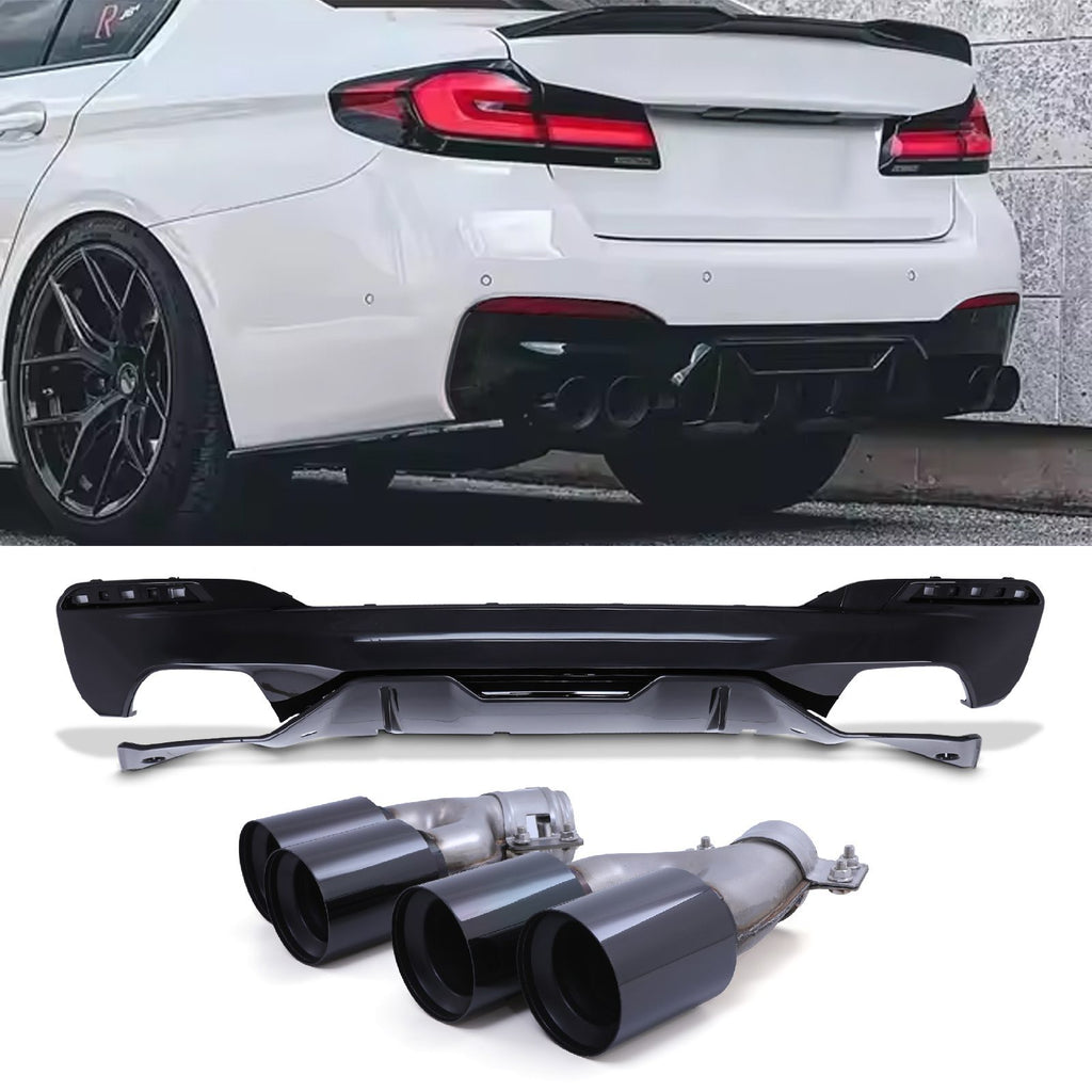 Diffusore Posteriore Quad con Terminali Nero Lucido BMW Serie 5 G30 2018-2023