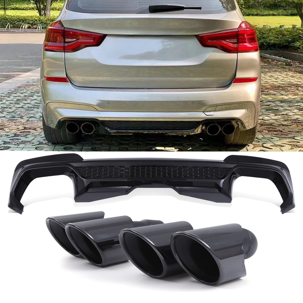 Diffusore Posteriore Stile X3M con Terminali Nero Lucido BMW X3 20i 30i G01 Pre-LCI 17-21