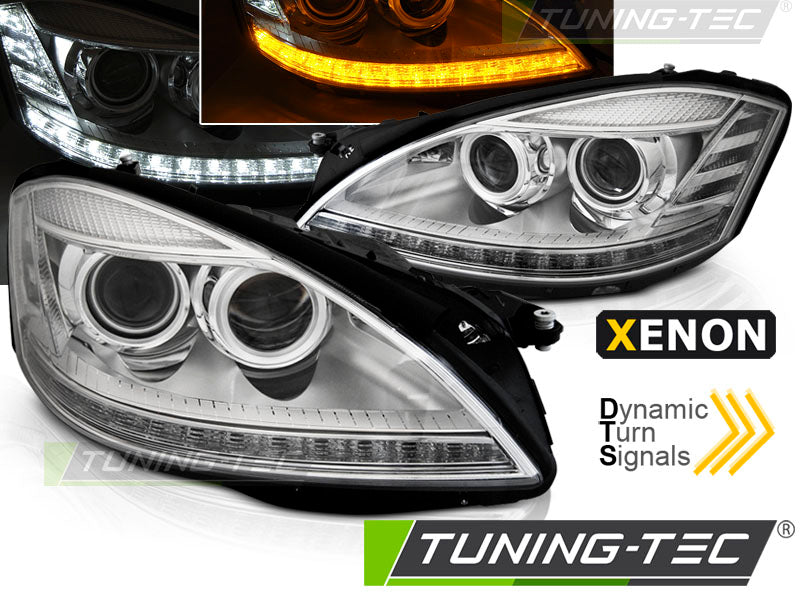 Fari Anteriori Cromati Xenon Daylight per Mercedes Classe S (W221) 2005-2009