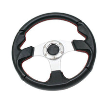 Carica l'immagine nel visualizzatore di Gallery, Volante Sportivo Corona Piatta SK-Import Argento 320mm Pelle Cuciture Rosse