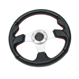 Volante Sportivo Corona Piatta SK-Import Argento 320mm Pelle Cuciture Rosse