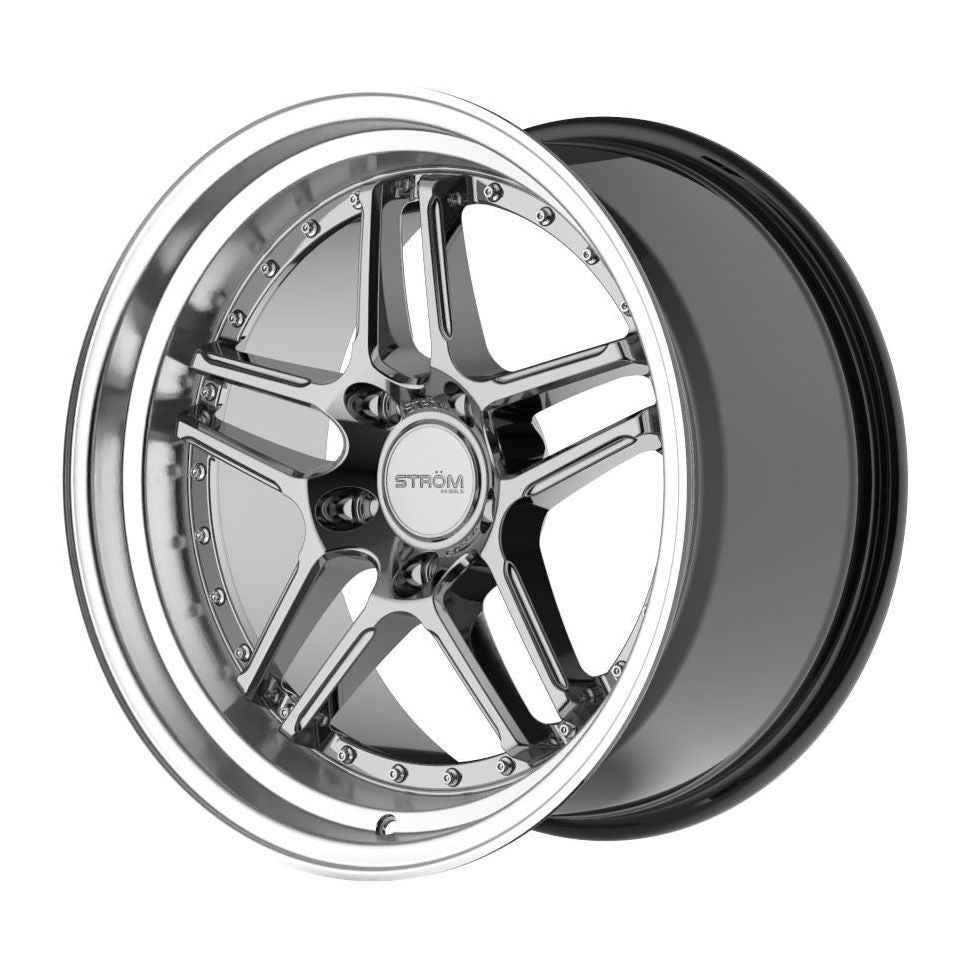 Set 2 cerchi in lega Ström DS-05 17x9.5 5x114.3 ET15 Hyper Black Polished Dish ricondizionato
