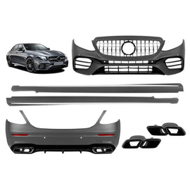 63 A design stile tuning kit con cromato/nero GT griglia e Minigonne per Mercedes Classe E W213 2016-2019 con nero