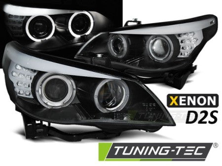 Fari Anteriori XENON D2S ANGEL EYES BLACK LED INDICATOR per BMW Serie 5 E60/E61 03-04