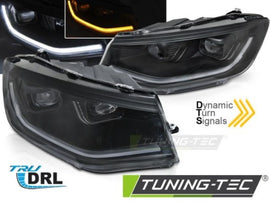Fari Anteriori LED TUBE LIGHT BLACK DRL Sequenziali per VW CADDY 20-