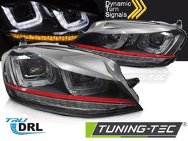 Fari Anteriori LIGHT Sequenziali BLACK con RED LINE per VW GOLF MK7 13-17