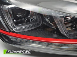 Fari Anteriori LIGHT Sequenziali BLACK con RED LINE per VW GOLF MK7 13-17