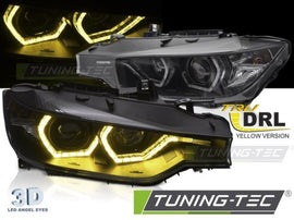 Fari Anteriori ANGEL EYES YELLOW LED DRL BLACK per BMW Serie 3 F30/F31 11-15