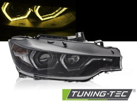 Fari Anteriori ANGEL EYES YELLOW LED DRL BLACK per BMW Serie 3 F30/F31 11-15