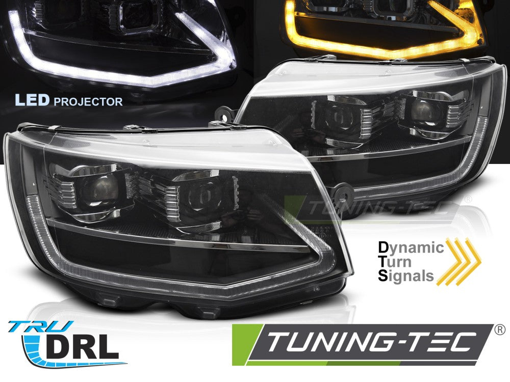 Fari Anteriori Neri Tube Light DRL per Volkswagen T6 2015-2019