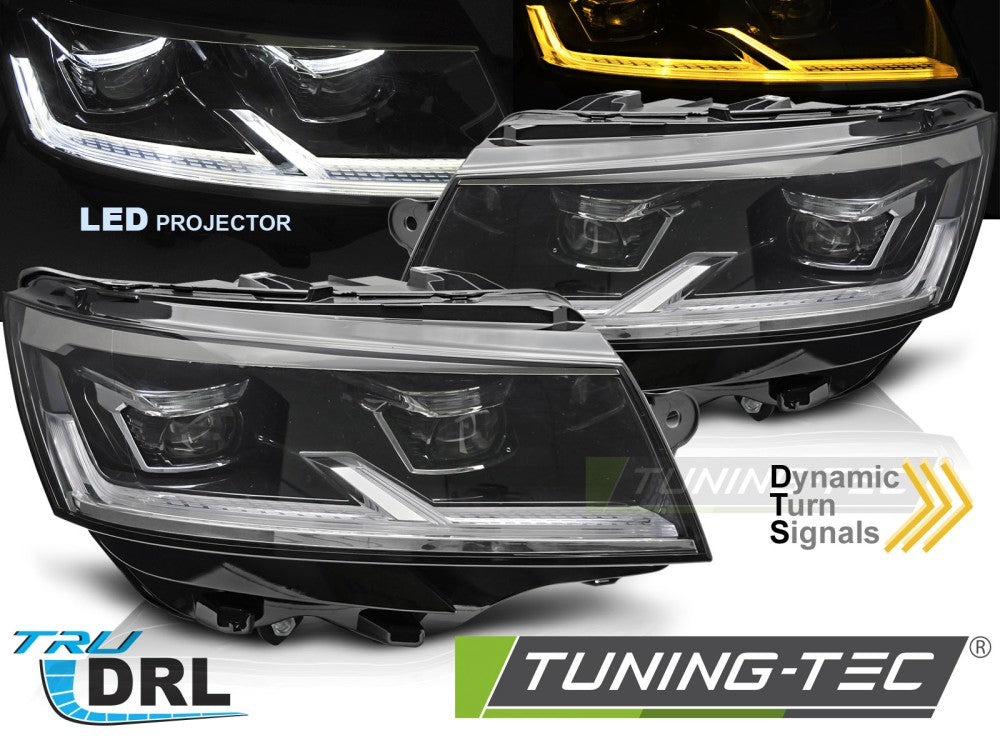 Fari Anteriori Neri DRL Sequenziali per Volkswagen T6.1 2020-2024