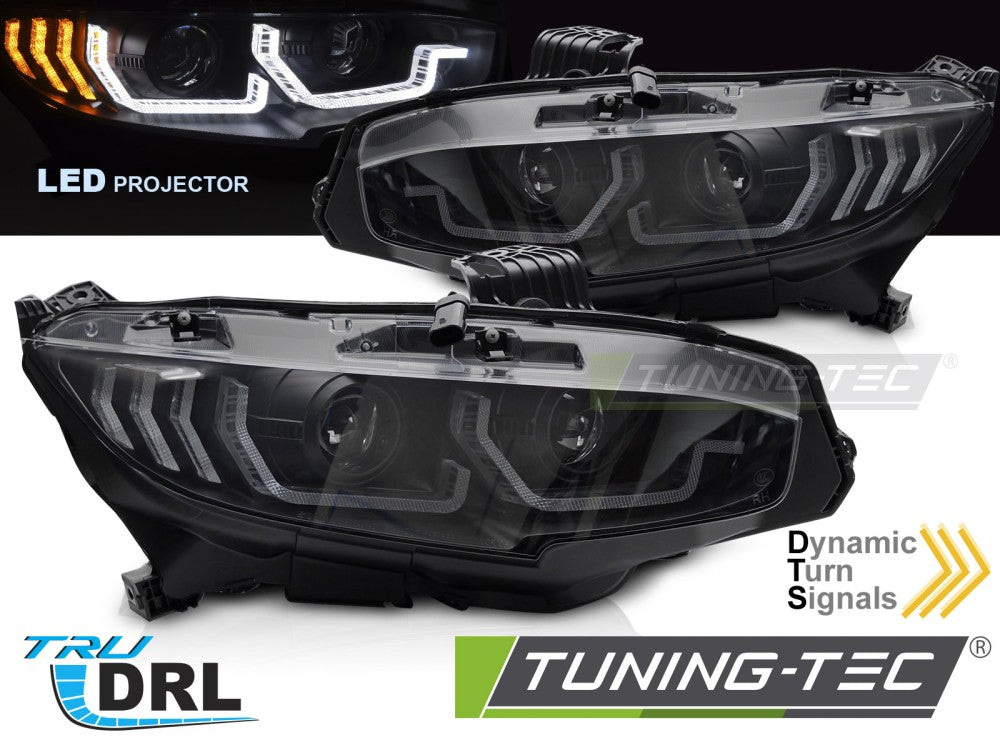 Fari Anteriori Neri DRL Sequenziali per Honda Civic X 2016-2021
