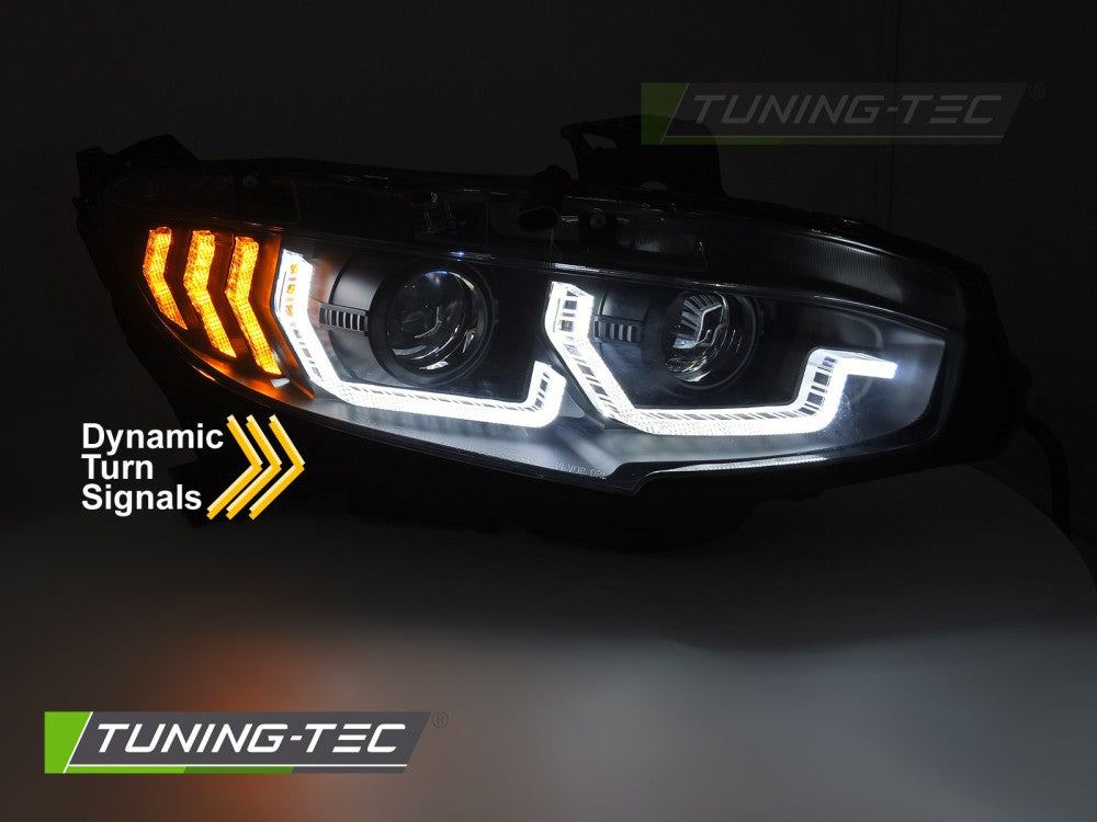 Fari Anteriori Neri DRL Sequenziali per Honda Civic X 2016-2021