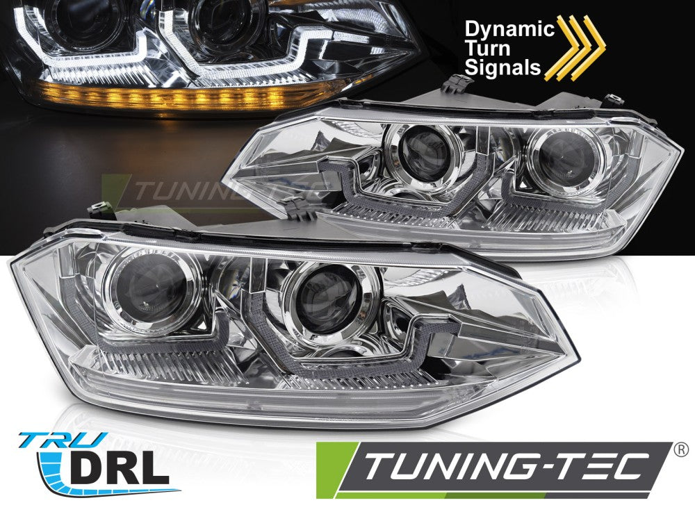 Fari Anteriori Cromati DRL Sequenziali per Volkswagen Polo (Mk6) 2017-2021