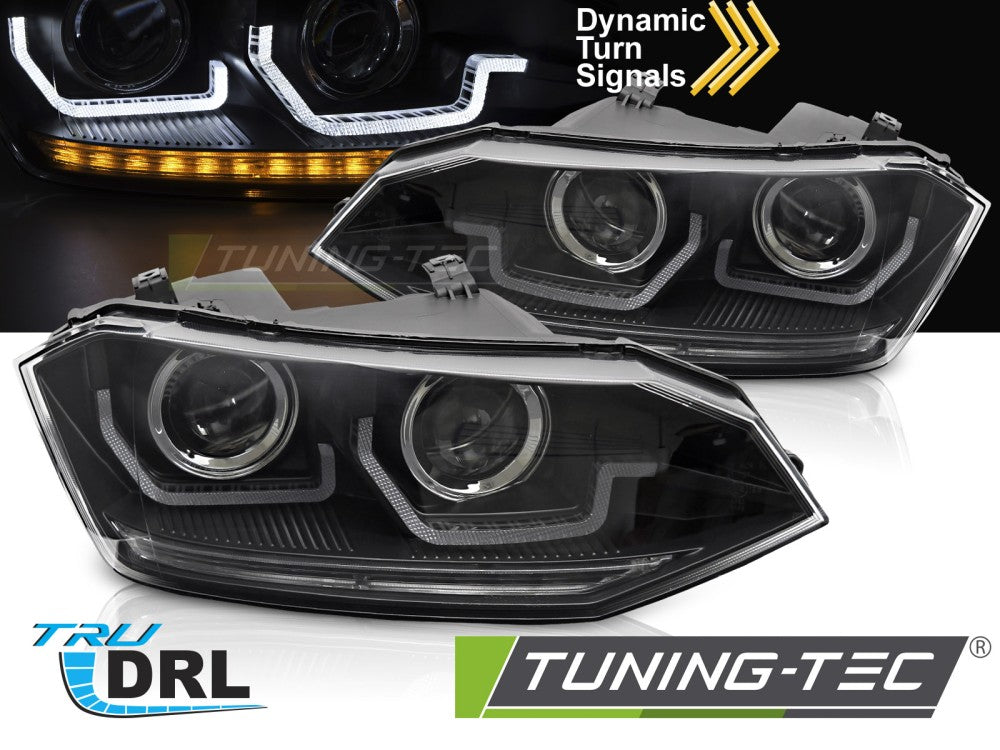 Fari Anteriori Neri DRL Sequenziali per Volkswagen Polo (Mk6) 2017-2021