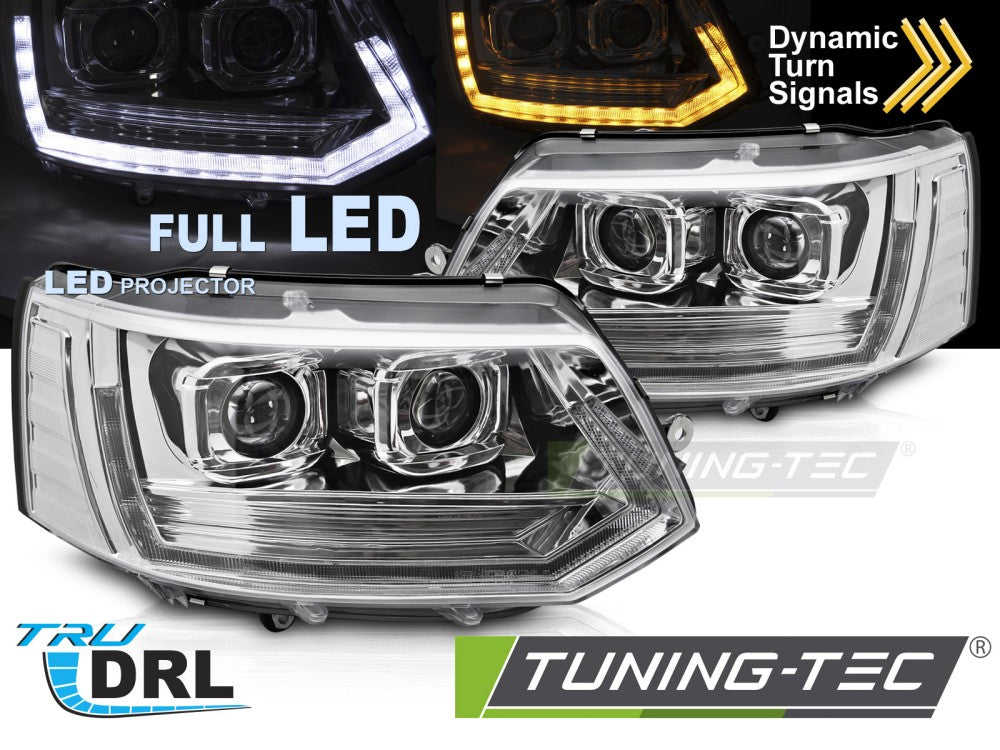 Fari Anteriori Cromati Tube Light DRL per Volkswagen T5 2010-2015